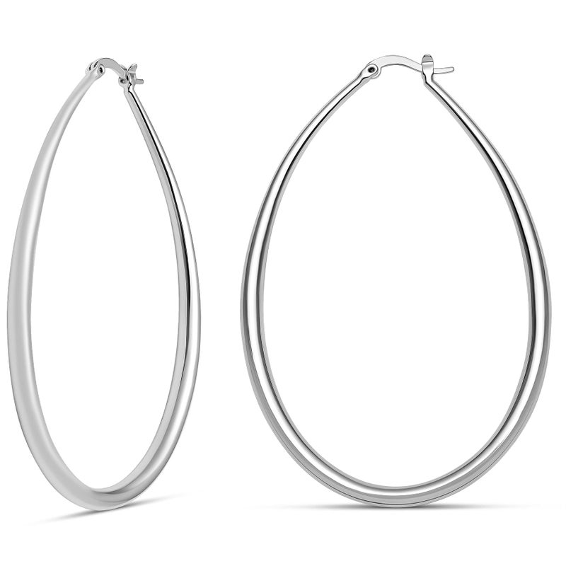 MILLA Oval Hoop Earrings - 14K Gold Plated, Rose Gold Plated and Sterling Silver Plated Hoop Earrings for Women - Hypoallergenic & Lightweight (Sterling Silver Plated / 65 mm / 2.6 inches) - Image 1